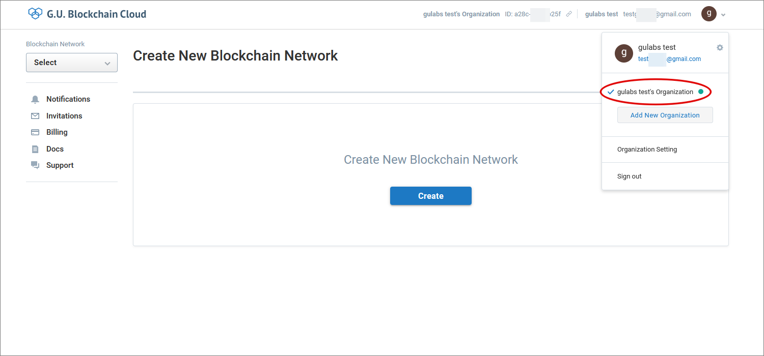 Create New Blockchain Network Switch Organization Accounts